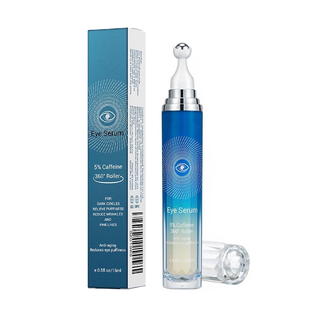 5% Caffeine Eye Serum, Anti-Aging Under Eye Roller Cream for Dark Circles Puffune Wrinkles ו- Fine Lines, קרם עיניים קוריאני עם כדור 360 מעלות צלזיוס, טיפול ב- EyeBags לגברים ונשים