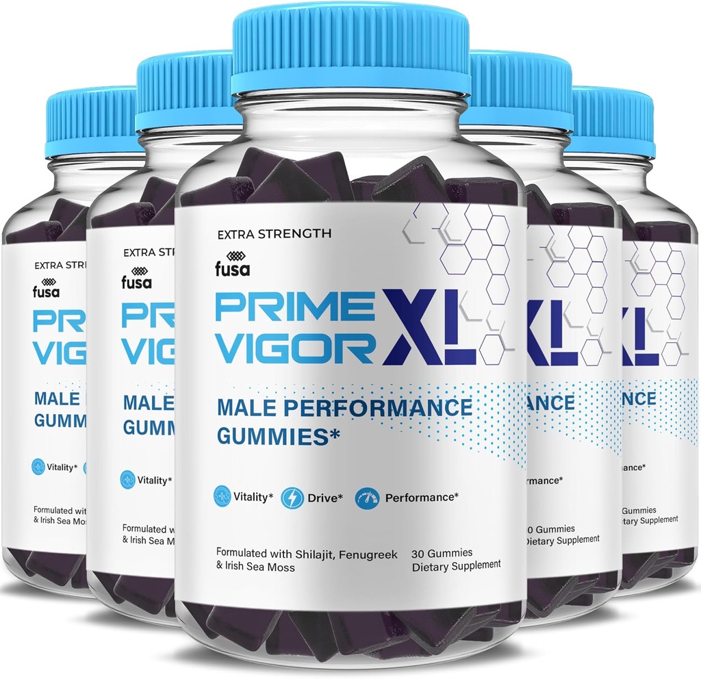 (5 Paket) Perdana Vigor XL Gummies PrimeVigor XL Me Gummy Suplement, Kekuatan Maksimum Prime Vigor Advanced Shilajit Irish Sea Moss Fenogreek Gummies for Men Energy & Vitalitas Dukungan (5 Bulan Supply)