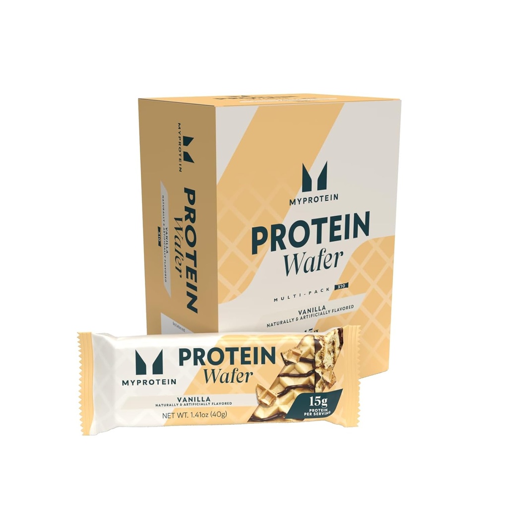 Myprotein Protein Bars, Crispy Protein Wafers, 15g 고단백 스낵, 10 바닐라 웨이퍼 팩, 밀크 & Whey Protein Isolate, Light & Crunchy 상자