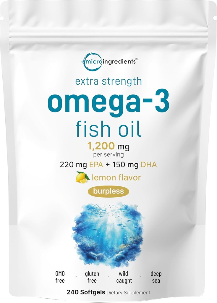 Micro Ingrediente Extra Putere Omega 3 Suplimente ulei de pește 1200 mg Per Servire, 240 Softgels 