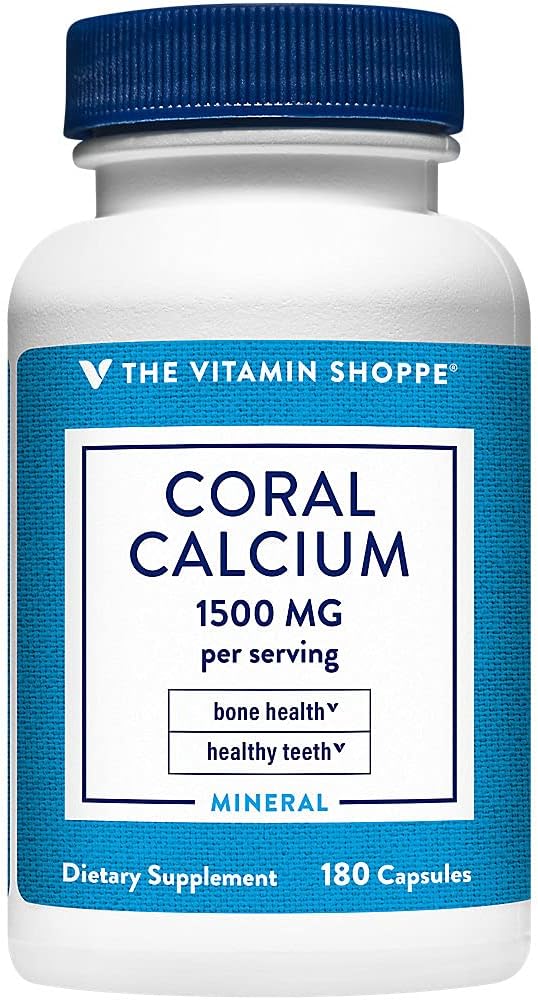 The Vitamine Shoppe Coral Calcium 1 500MG - Eco Safe Source of Calcium, Magnésium & Trace Minerals to Support Healthy Bones and Teeth (180 Capsules)