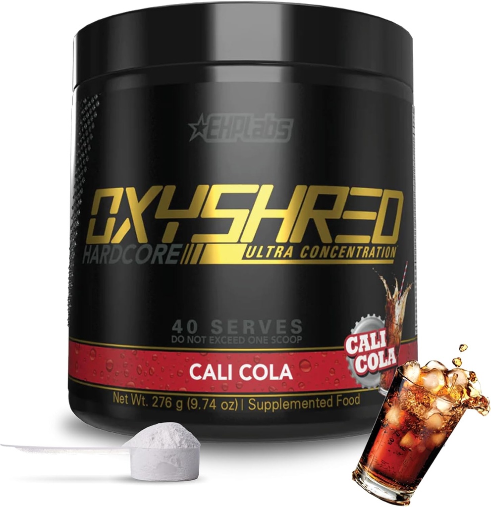 EHP Labs OxyShred 하드 코어 슈퍼 Dosed Pre 운동 분말 - L 글루타민과 Preworkout 분말 & Acetyl L 카르니틴, 에너지 부스트 음료 - Caffeine의 275mg - Cali Cola, 40 서빙