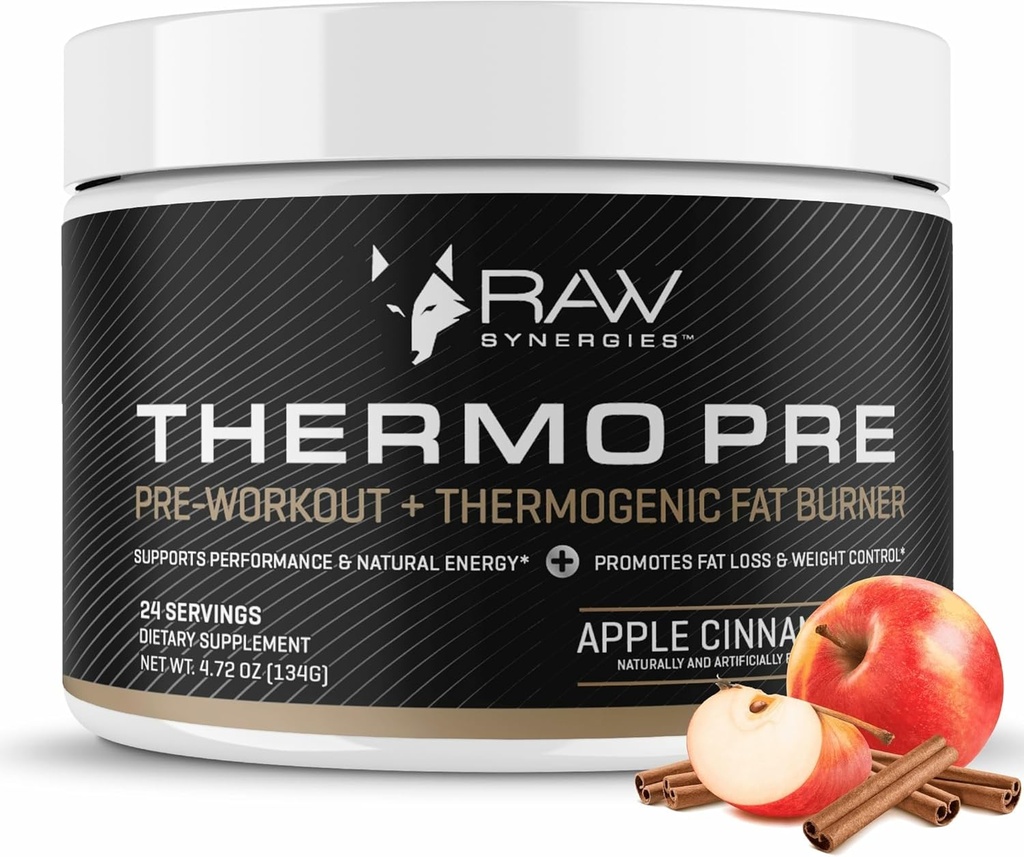 Thermo Pre - Fitness Support Supplement for Active Lifestyles - Suporte termogênico e metabólico pré-treino - Ingredientes naturais baseados em plantas - Apple Cinnamon - 24 Servings