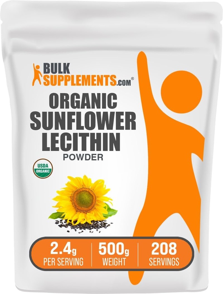 BulkSupplements.com Organic Sunflower Lecithin Powder - Sunflower Lecithin supplement, Nutritional supplement, Food Grade - Vegan & Gluten Free, 2.4g per Serving, 500g (1.1 lbs) (Pack of 1)