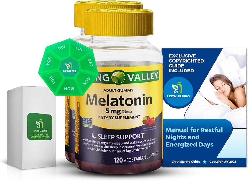 Melatonin 5Mg, 120 Gummies, Sleep Support (2 Pack) ile Sche Exclusive Better Ligth&Spring Guide