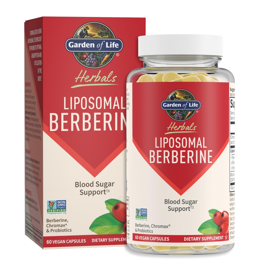 Garden of Life Liposomal Berberine and Chromium Picolinate for Already Healthy Blood Sugar, Glucose Metabolism and Cholesterol with Probiotics for Easy Digestion, Non GMO, Gluten Free, 30 Servings