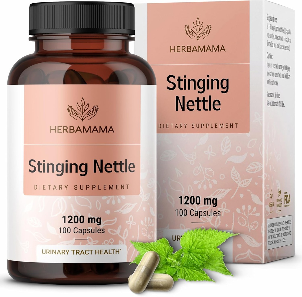 HERBAMAMA Stinging Nettle Capsules - 1200 mg Stinging Nettle Root Extract for Urinary Trakt Support - Vegan, Non-GMO Urtica Dioica Supplemen