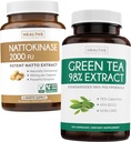 Nattokinase & Green Tea (2-Month Subministración) Green Vitality Boost - Nattokinase 2000 FU poderoso naturalmente fermentado Soybeans -120 Caps & Green Tea Extract 98% con EGCG (Non-GMO) Metabolismo natural Boost