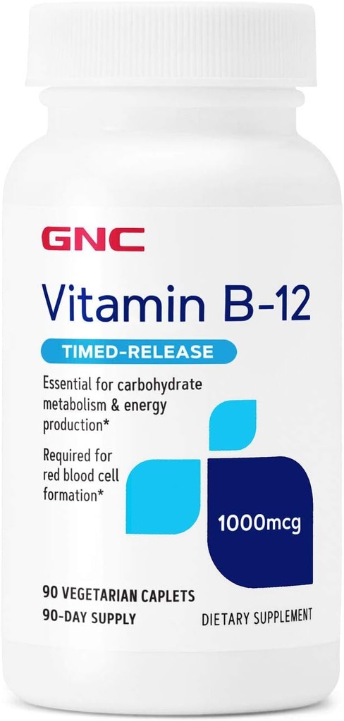 ויטמין GNC B-12 1000mcg, תומך בייצור אנרגיה, 90 קפלונים