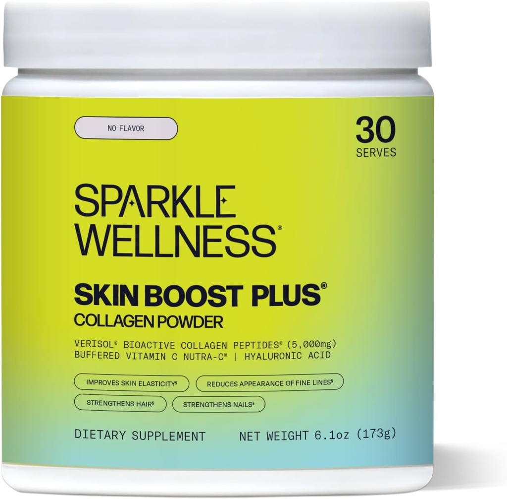 Sparkle Wellness VERISOL Bioactive Hydrolyzed Collagen Peptides (Suplemento de pó de colágeno com vitamina C & Ácido Hialurônico para o cabelo, pele e saúde das unhas)
