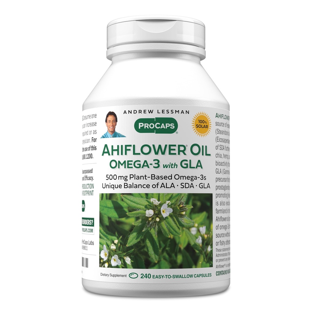 ANDREW LESSMAN Ahiflower Omega-3 with GLA - 240 Softgels - Uniquely Balanced, Plant-Based Source of Essential Omega-3 Fatty acids. No Stomach Upset, Contaminants or Mercury. Easy to Swallow