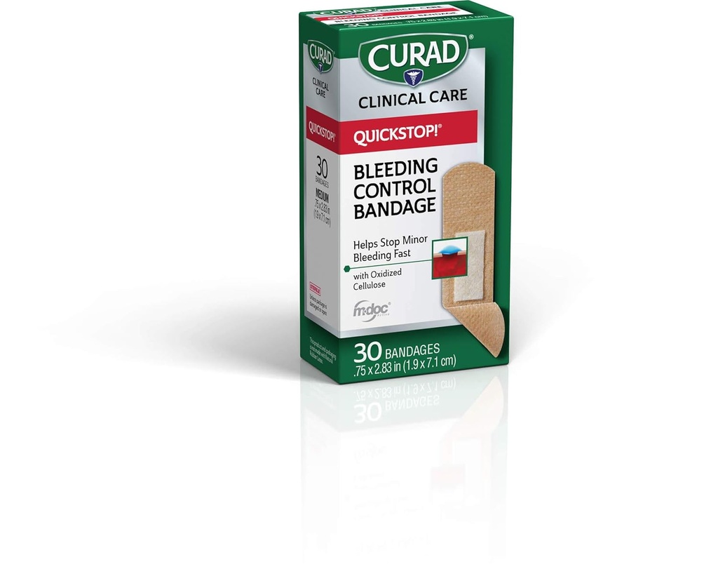 Curad Quickstop Flex-Fabric Bandages, Quickstop Bleeding Control Technology, 0.75" x 2.83", 30 граф (Pack of 3)