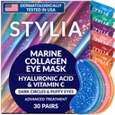 Stylia Collagen " Vitamin C Under Eye Patches for Puffy Eyes " Dark Circles - Depuffing, Hydrating " Firming Under Eye Mask with Hyaluronic Acid - Vegan, Cruelty-Free Skincare (30 Pairs)