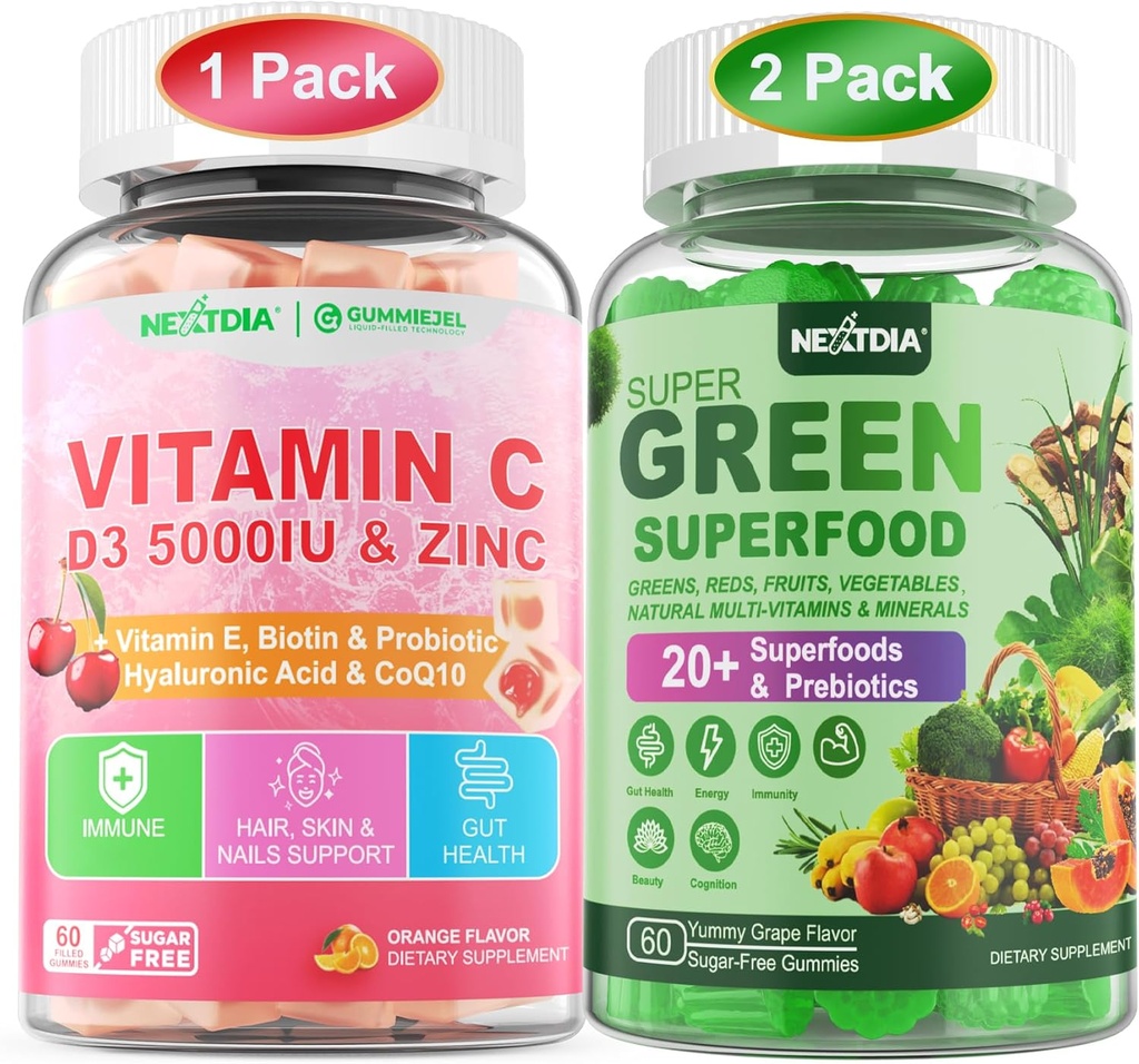 Vitamina C, D3 e Zinc Gummies + Super Greens Gummies
