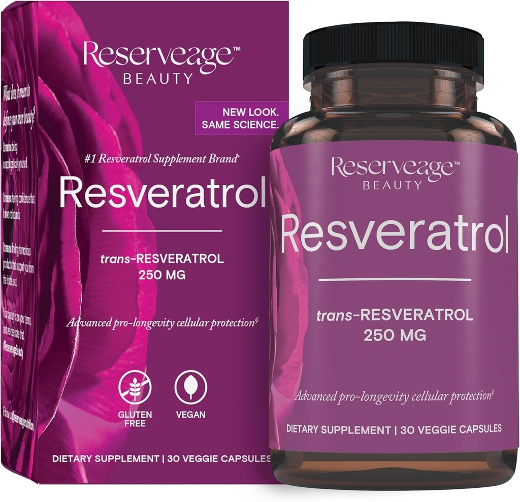Atsargumo grožis, Resveratrol 250 mg, Antioksidantas papildas širdies ir ląstelių sveikatai, Palaiko sveiką senėjimą ir imuninę sistemą, Paleo, Keto, 30 kapsulių