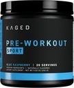 Kaged Sport Pre тренування порошок для чоловіків і жінок, синій Razz, Спорт сертифікований, 188mg кофеїн, азот Оксид добавки, Beta Alanine для енергії, Вакуліфтинг, Кардіо витривалість & Міцність, 20 Сервінги
