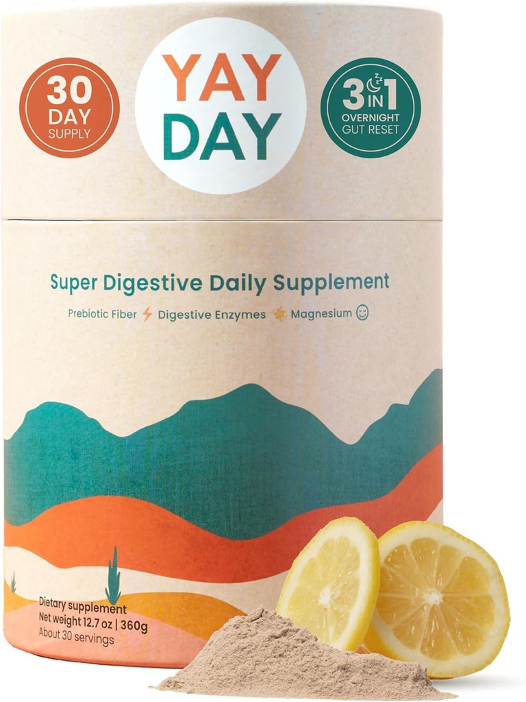 Digestive Enzymes & Magnesium Glycinate가있는 야간 프리 바이오 틱 섬유 분말 | 여성 및 남성을위한 Gut Health Supplement - 소화 지원, Bloating Relief - Citrus, 30 Scoops
