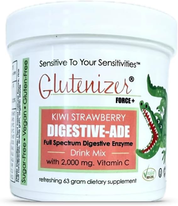 Piisav C - Glutenizer Force Plus Kiwi-Maasikas Digestive-Ade joogisegu - looduslikult efektiivne, Premium, täisspektriga ensüümi segu 2000 mg. C-vitamiin - happe refluks, seedelahus
