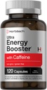 Horbäach Energy Supplement | 120 캡슐 | Caffeine, Ginseng & Vitamin B12 | 일일 에너지 부스터 알약 | Non-GMO, 글루텐 무료