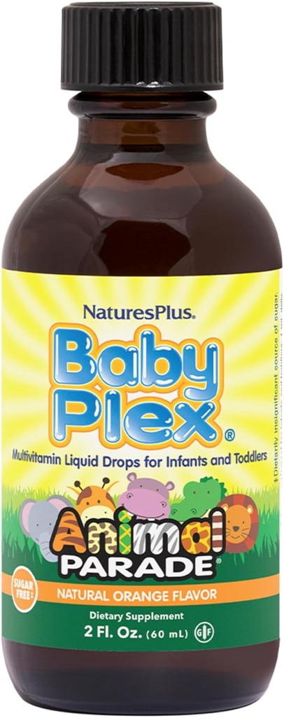 NaturesPlus Animal Parade Baby Plex, Natural Orange Flavor - 2 fl oz, Pack of 2 - Liquid Multivitamin for Infants & Toddlers - Sugar Free, Gluten Free - 120 Total Servings