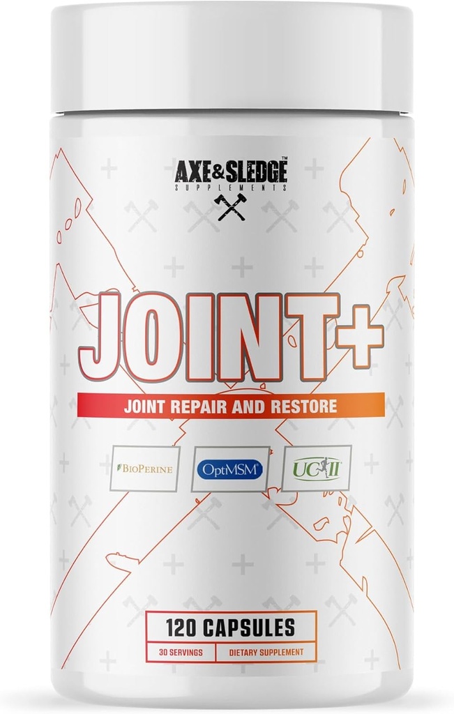 Axe & Sledge Joint + спільна підтримка здоров'я добавки з UC-II Collagen, Glucosamine, MSM, Bioperine 1g Glucosamine, 500mg OptiMSM, 40mg UC-II Collagen 30 Servings