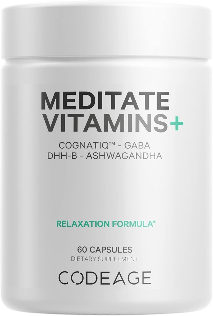 Supplément de vitamine médiate+ - CognatiQ, DHH-B, GABA, Ashwagandha, Champignons organiques, Bleuets - Pilules cérébrales et neuroprotéines BDNF - Végétaux, non OGM, sans gluten - 60 capsules