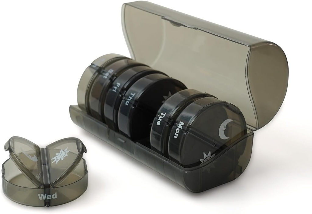Senyerkare Pill Dispenser 2x per dag, Weekly Pill Organizer 2 keer per dag, Dagelijkse Pill Box 7 dag met Draagbaar Reizen, Duurzaam Ontwerp en Licht-Proof Pill Case voor Geneeskunde/Vitamine/Supplements, Zwart