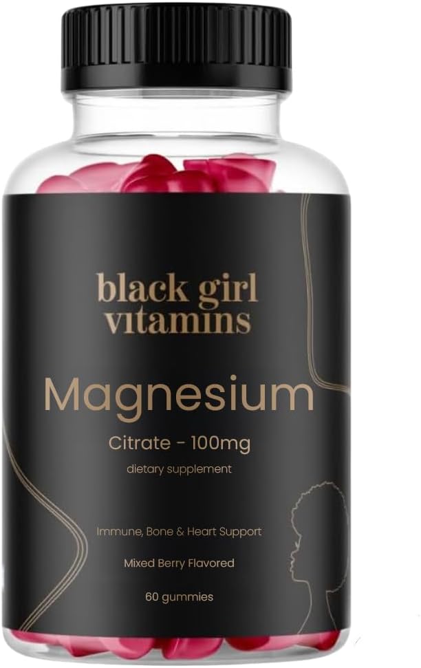 فيتامينات الفتاة السوداء - غُميّات المغنيسيوم، للنوم، الحصانة، دعم بون. Magnesium Citrate supplement with (100mg) per Serving, Gluten-Free (Mixed Berry). 60(ج)