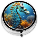 Pilula-kutxa, Purse & Pocket-rako pilula-kutxa txikia, Cute Medicine Organizer Travel Pillbox, Pilula-edukiontzi eramangarria bitaminak, botikak, arrain-olioa eta gehigarriak edukitzeko,Blue Seahorse