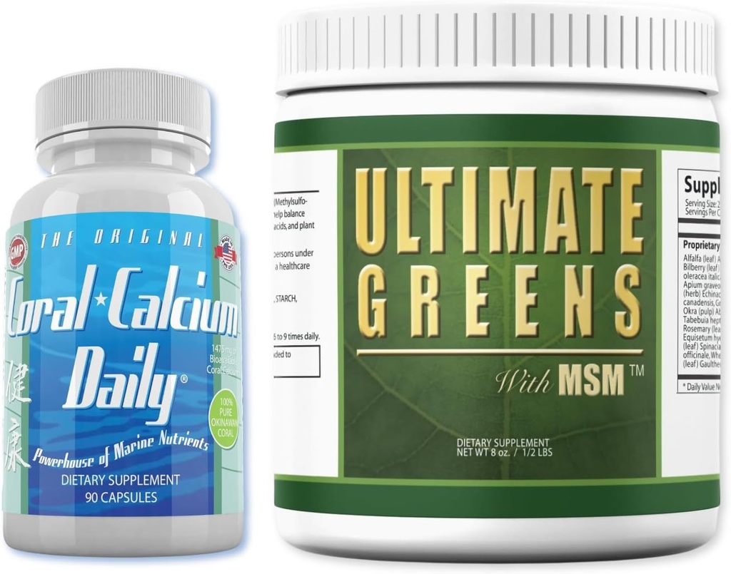 Kesehatan Harian - Coral Calcium Harian & Ultimate Daily Greens with MSM Powder (1 Pasokan Bulan)