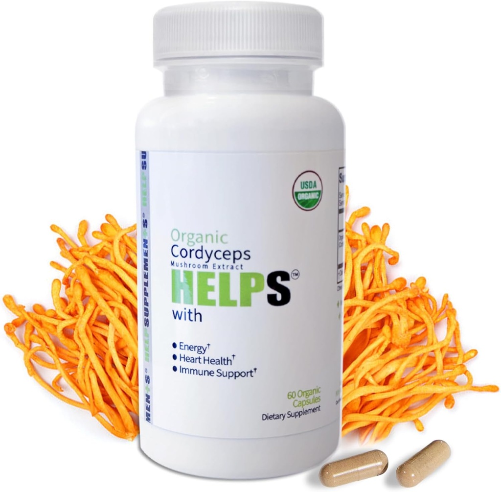 Organic Cordyceps Mushroom Capsules Supplement - 1000mg Cordyceps Militaris Extract - 100% Natural, Real & Pure - Beta-Glucan - Herbal Support for Energy-Boosting & Immuunireal Health - 60 kapselia