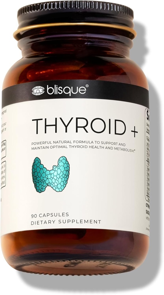 Blisque – Thyroid Support Supplement Complex for Metabolism Boost and Increased Energy, Clarity, and Focus | Doctor-Approved | with Iodine, Ashwagandha, Zinc, L-Tyrosine | 90 Capsules