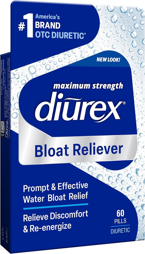 Diurex Bloat Reliever Reliver 124; Relieve Water Bloat, Puffiness, Swelling & Fatigue 124; Re-Energize 124; Maksimum Kekuatan 124; 60 Count