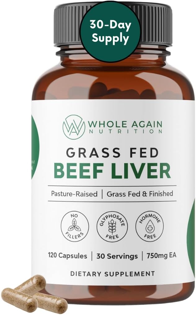 Grass Fed Beef Liver Capsules - 100% Pasture Raised - Inga fillers eller flödesagenter - 120 greve 3.000mg Servering - 30-dagars leverans - Järn och energi - Grass matade Desiccated Liver Supplement