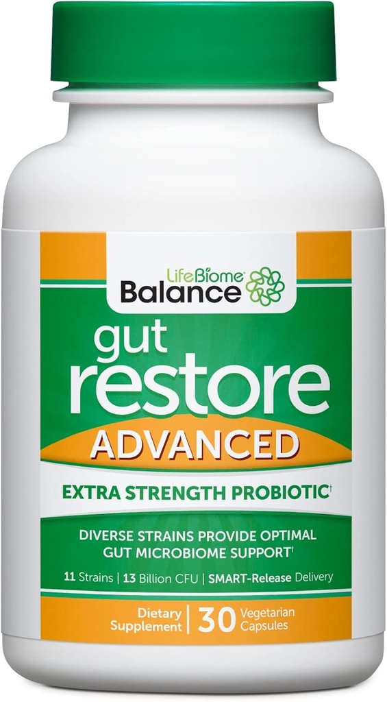 Dr. Drew Sinatra LifeBiome Gut Restore Advanced, Máximo Forza Microbioma Probiótico con Fermented Botanicals, 11 Multi Strains, 30 Cápsulas Once-Daily, Vegetarian, Soy-, Dairy- e Gluten Free
