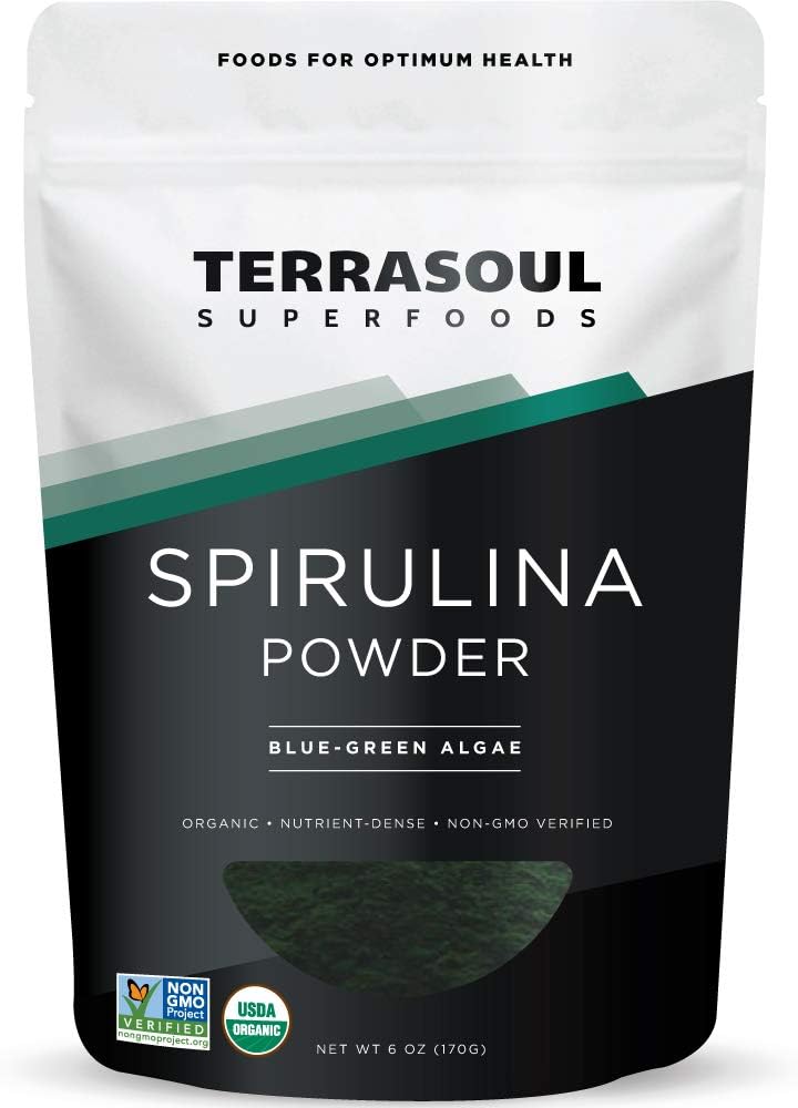 Terrasoul Superfoods Organic Spirulina Proszek, 6 Oz, Białko wegańskie, Green Superfood Boost dla Smoothies, Eliksiry detoksykacyjne i immunologiczne