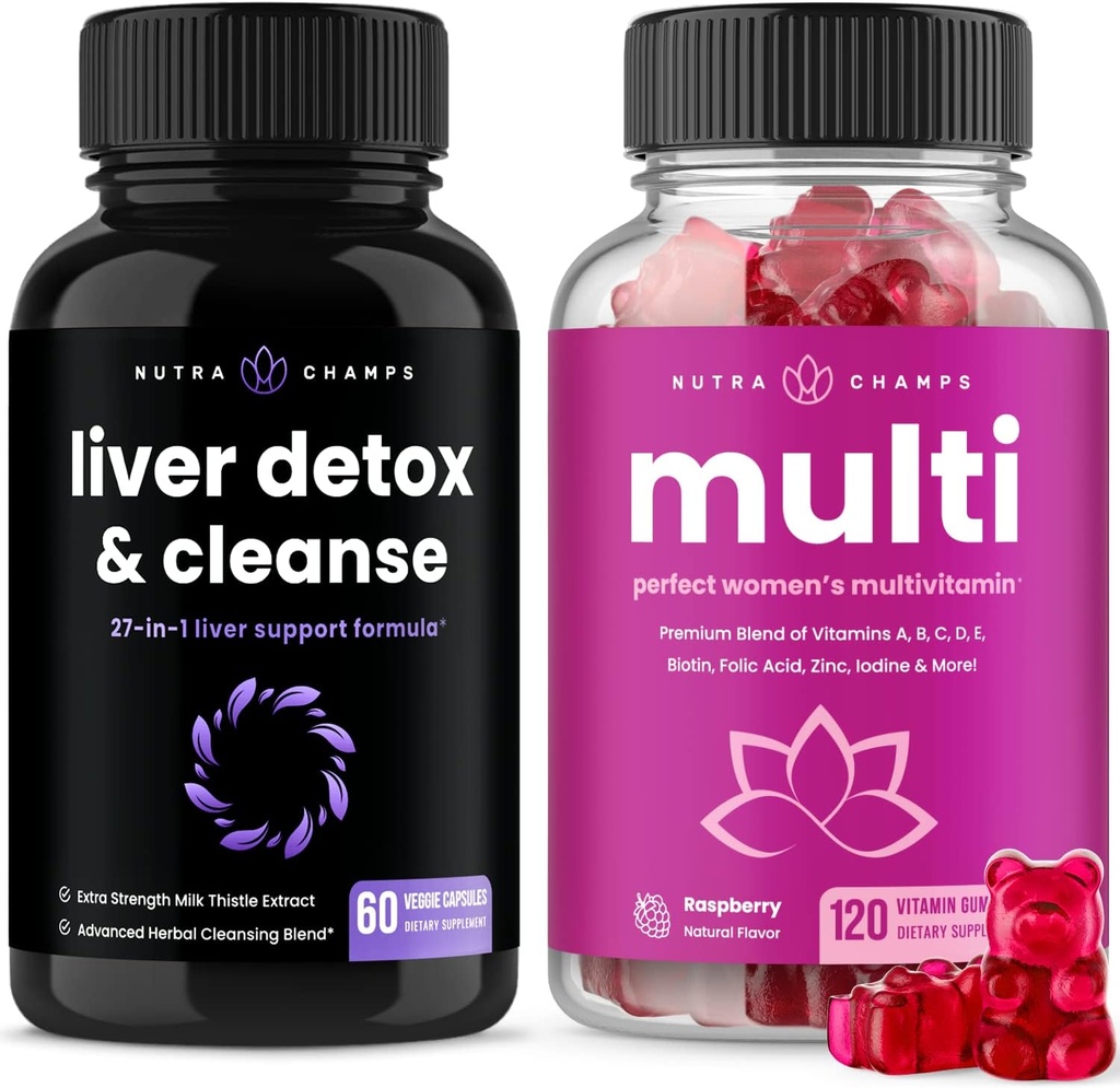 NutraChamps Liver Cleanse Detox Kapseln und (2-Pack) Frauen Multivitamin Gummie Bundle