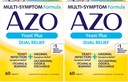 AZO Yeast Plus לוחות סיוע כפולים, זיהומים Yeast ו- Vaginal Symptom הקלה, Relieves Itching & Burning, 60 Count (Pack of 2)