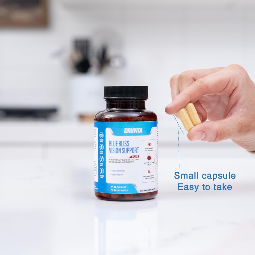 Blue Bliss Vision Support - Eye Vitamin with Lutein, Biotin, Bilberry and Syarixanthin - Vitamin Supplemen Kesehatan dan Pengawetan Untuk Pendewasaan Dewasa 60 Vevgie Capsules 30 Hari