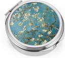 Dynippy Pill Case Pill Pudełko z lusterkiem Pocket 3 Commodation Medicine Case Organizer Witamina Pill do torebki kieszonkowej i podróży (okrągły, Silver- Almond Blossom)