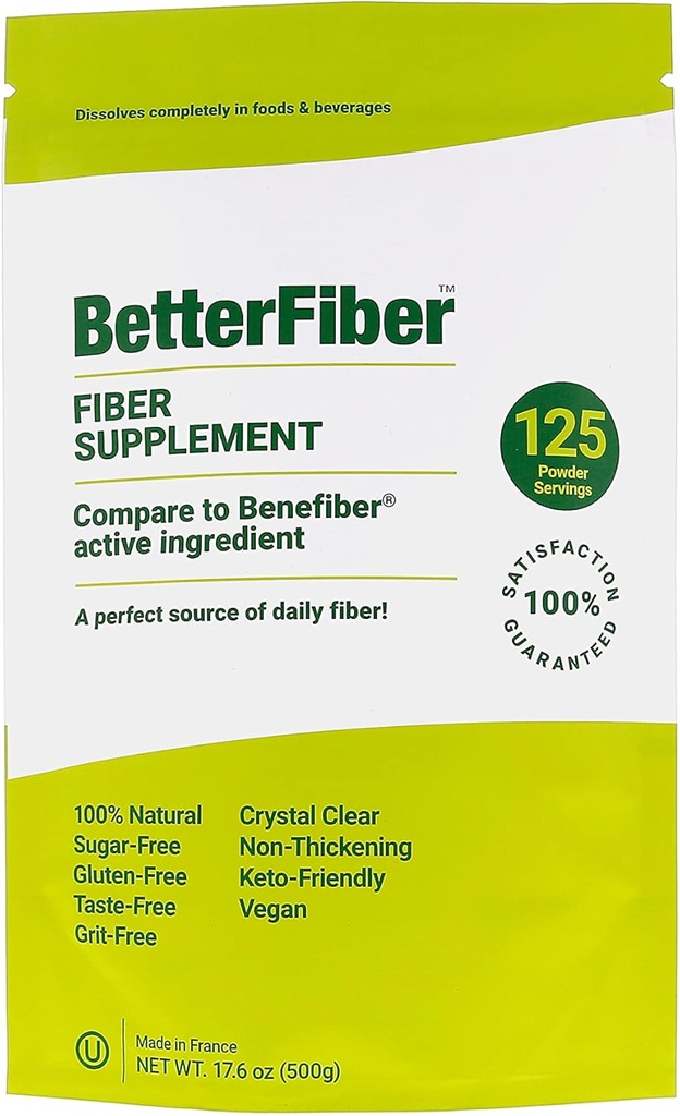 BetterFiber - Prebiotive Fiber 补充 [100%通用等效铅品牌] → 非GMO Gluten-free Vegan OU Kosher认证 - 17.6oz/500g(125位服务员)