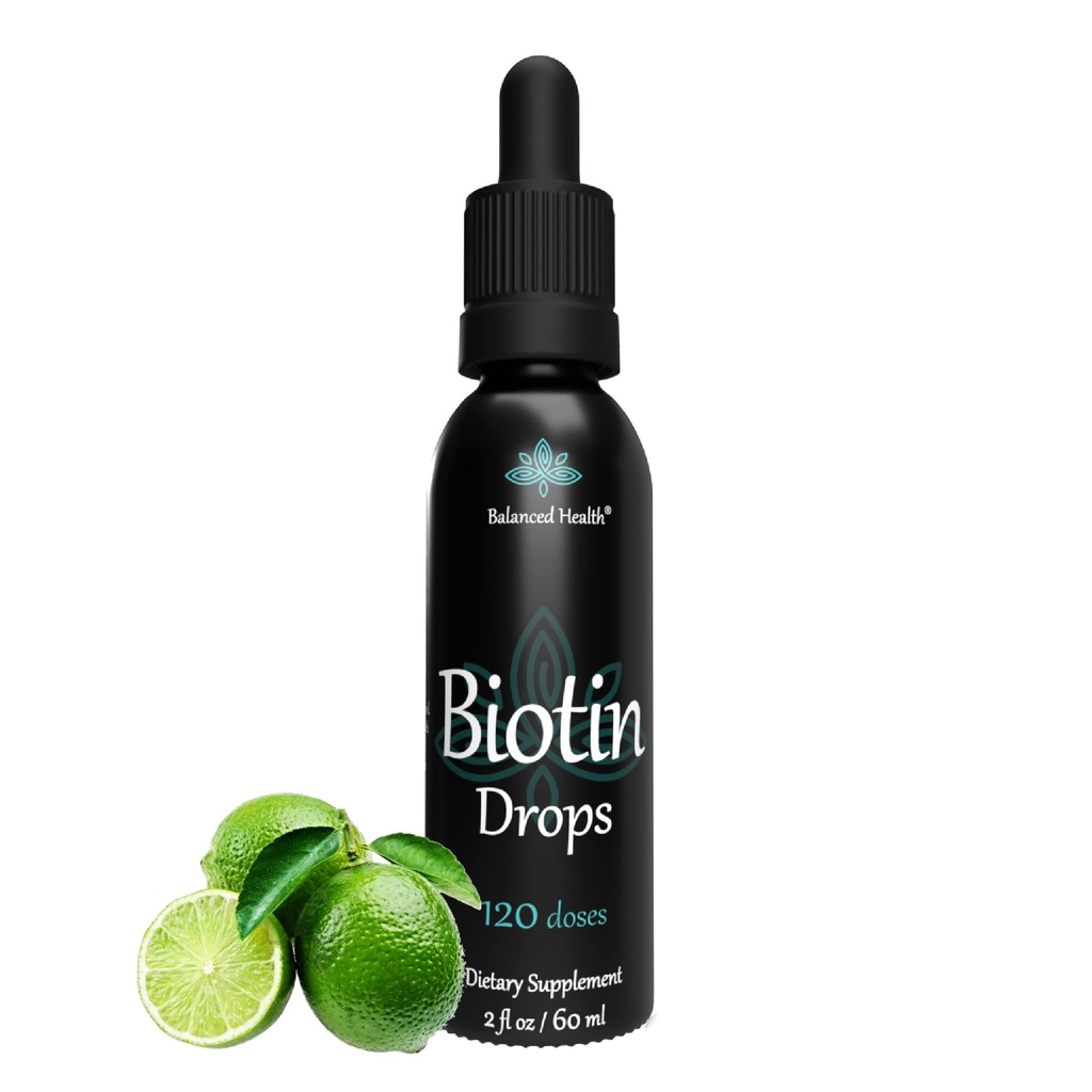 Biotin Drops - 120 Servings, 2oz, Lemon Flavor, Promote Healthy Hair Skin and Nails