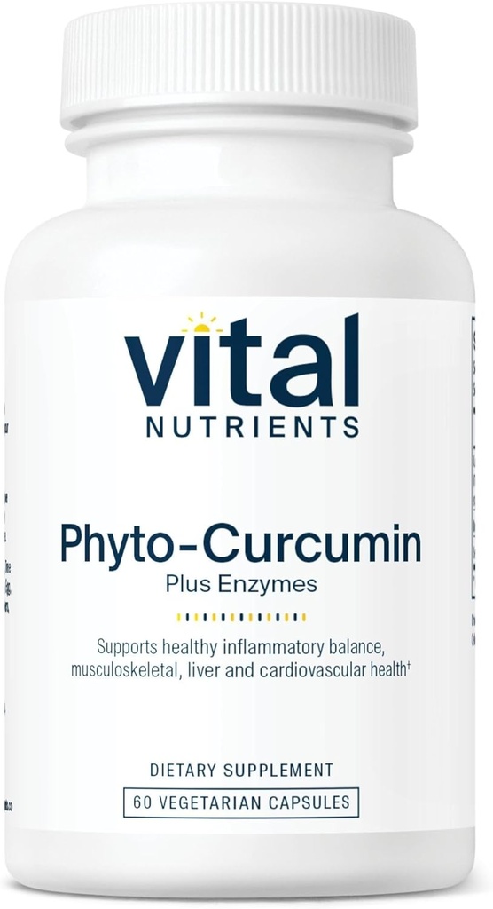Vital Nutrients Phyto-Curcumin Plus Enzymes  готварски добавки с фитозомен екстракт  подръжка за мускул, кост, черен дроб и здраве на сърцето *  голтен, млечен, Soy Free  по 60 капсули