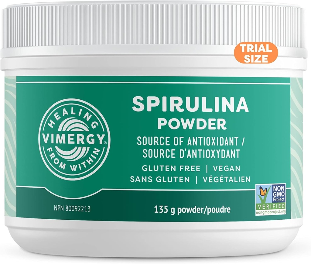 Vimergy Spirulina Pó – Proteína vegetal concentrada apoia saúde imune e função cardiovascular – Vegan, Kosher, Gluten-Free – 125g