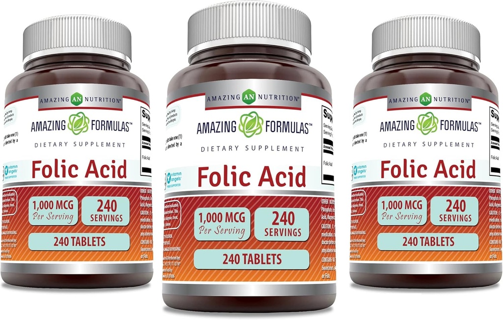 Công thức đáng kinh ngạc Folic acid 1000 mcg (1 mg) Bản đồ bổ trợ  GO B9 [GMO] Gluten free ở USA (240 Count 3 Pack)