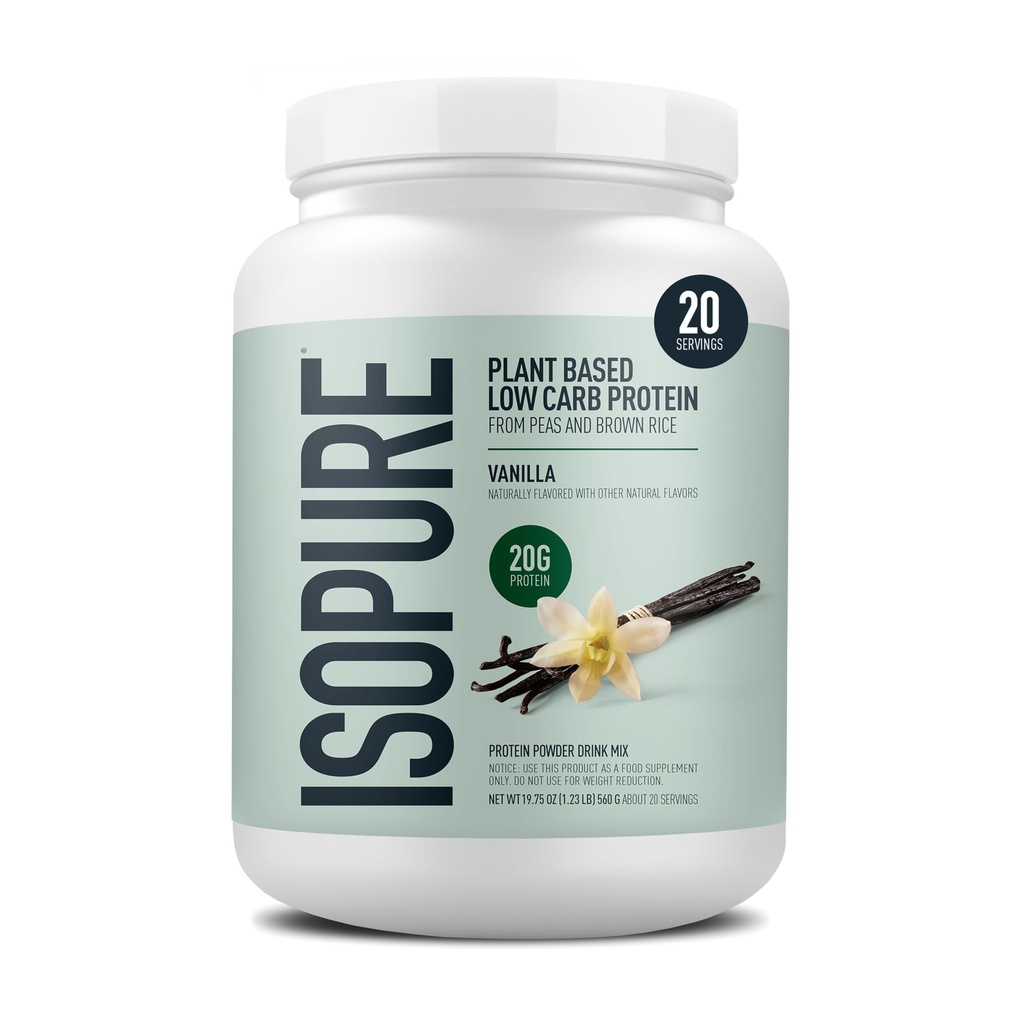 Isopure Plant-Based Protein Powder – 20g Organic Pea and Rice Protein with a Complete Amino Acid Profile – Supports Muscle Recovery & Lean Nutrition, Vanilla, 20 Servings