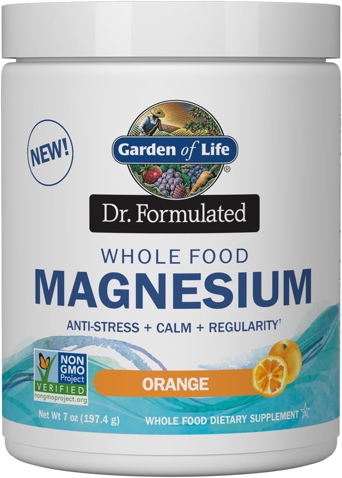 Jardín de la vida Dr. Fórmulada Magnesio Alimentario completo 197.4g Polvo - Naranja, Chelated, No GMO, Vegan, Kosher, Gluten &amp; Sugar Suplemento libre con Probióticos - Mejor para Anti-Estres, Calma & Regularidad