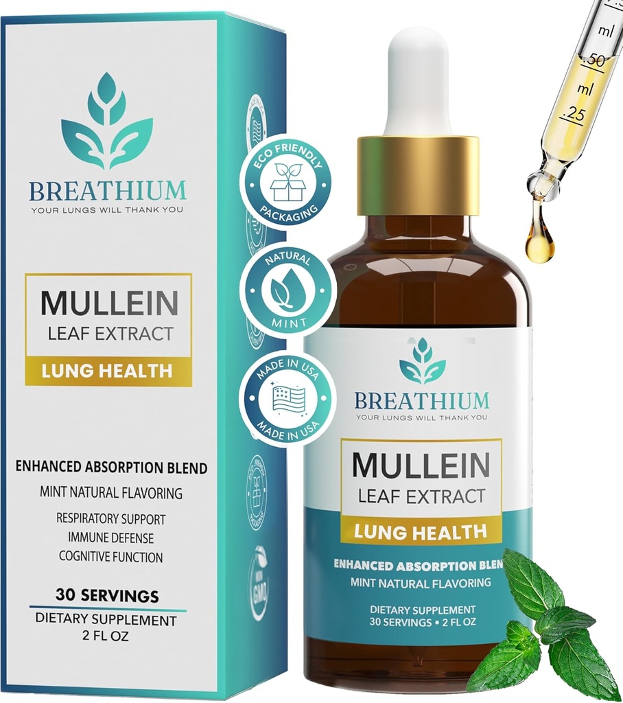 4in-1 מולליין טיפות עבור Lungs & Gut Health - Liposomal Mullein Leaf Extract, Sunflower Lecithin & Choline עבור Immune, Digestive, Allergy & Mucus הקלה - Made in USA - 2ozmintt