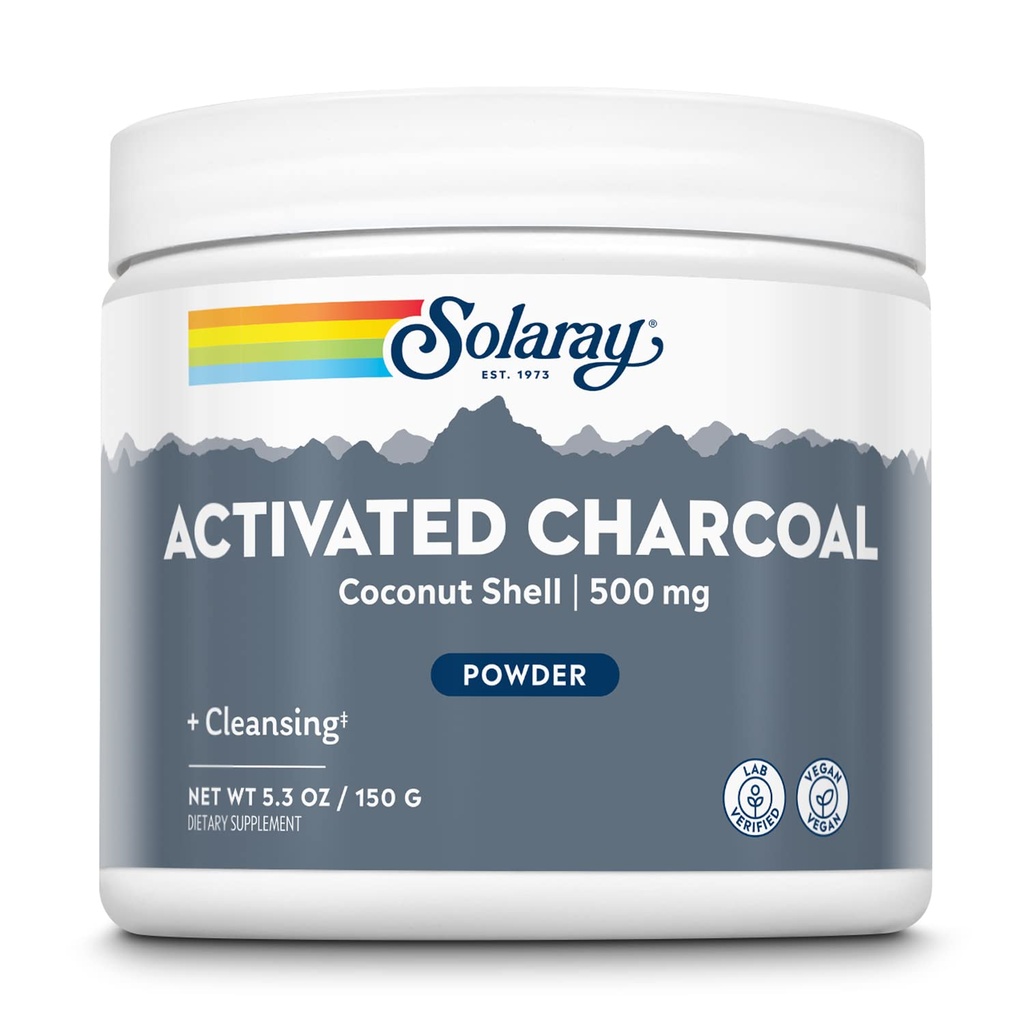 SOLARAY Activated Coconut Charcoal Powder 500 mg | Healthy Inner Cleansing & Digestive Tract Support | 300 Servings