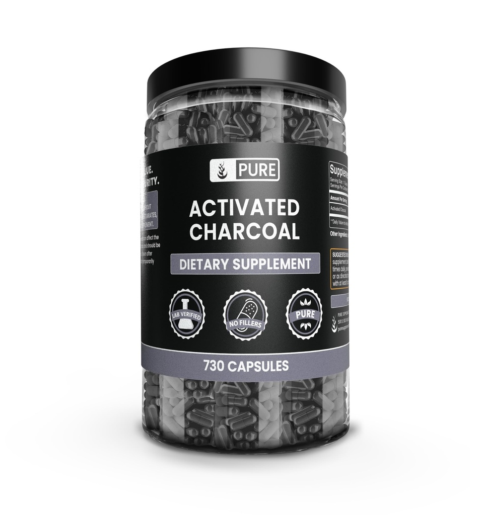 Pure Original Ingredients Activated Charcoal (730 Capsules) No Magnesium or Rice Fillers, Always Pure, Lab Verified